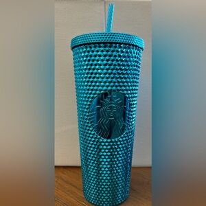 Starbucks Summer 2023 Blue Chrome Studded Venti 24oz Tumbler with Straw NWT